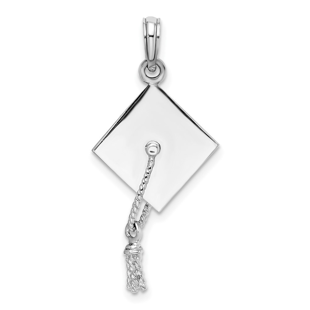925 Sterling Silver Rhodium-Plated Polished 3D Moving Tassel Grad Cap Pendant